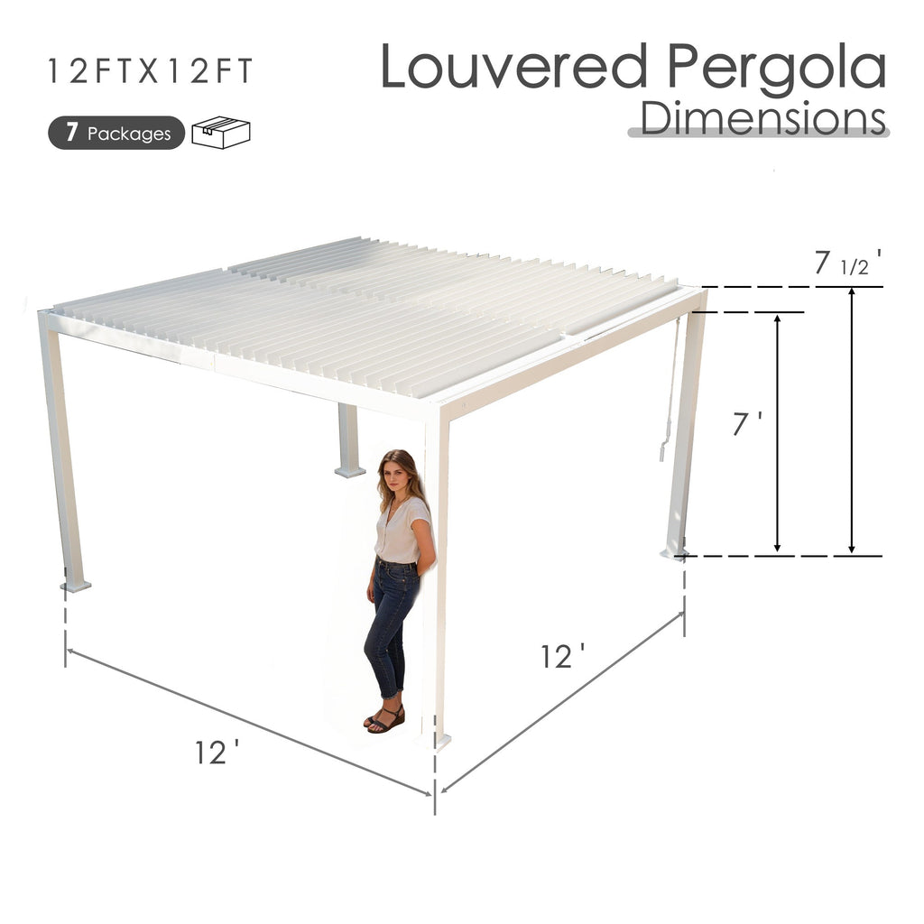 Kozyard Outdoor Louvered Pergola Sun Shade All-Weather Aluminum Packing Shelter with Drainage System and Adjustable Roof Waterproof for Outdoor Poolside Balcony Patio Garden Yard