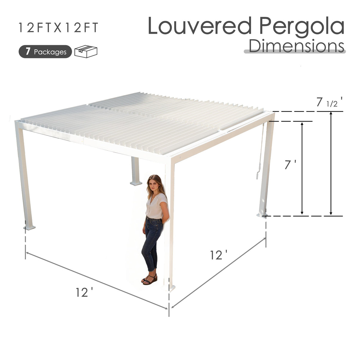 Kozyard Outdoor Louvered Pergola Sun Shade All-Weather Aluminum Packing Shelter with Drainage System and Adjustable Roof Waterproof for Outdoor Poolside Balcony Patio Garden Yard