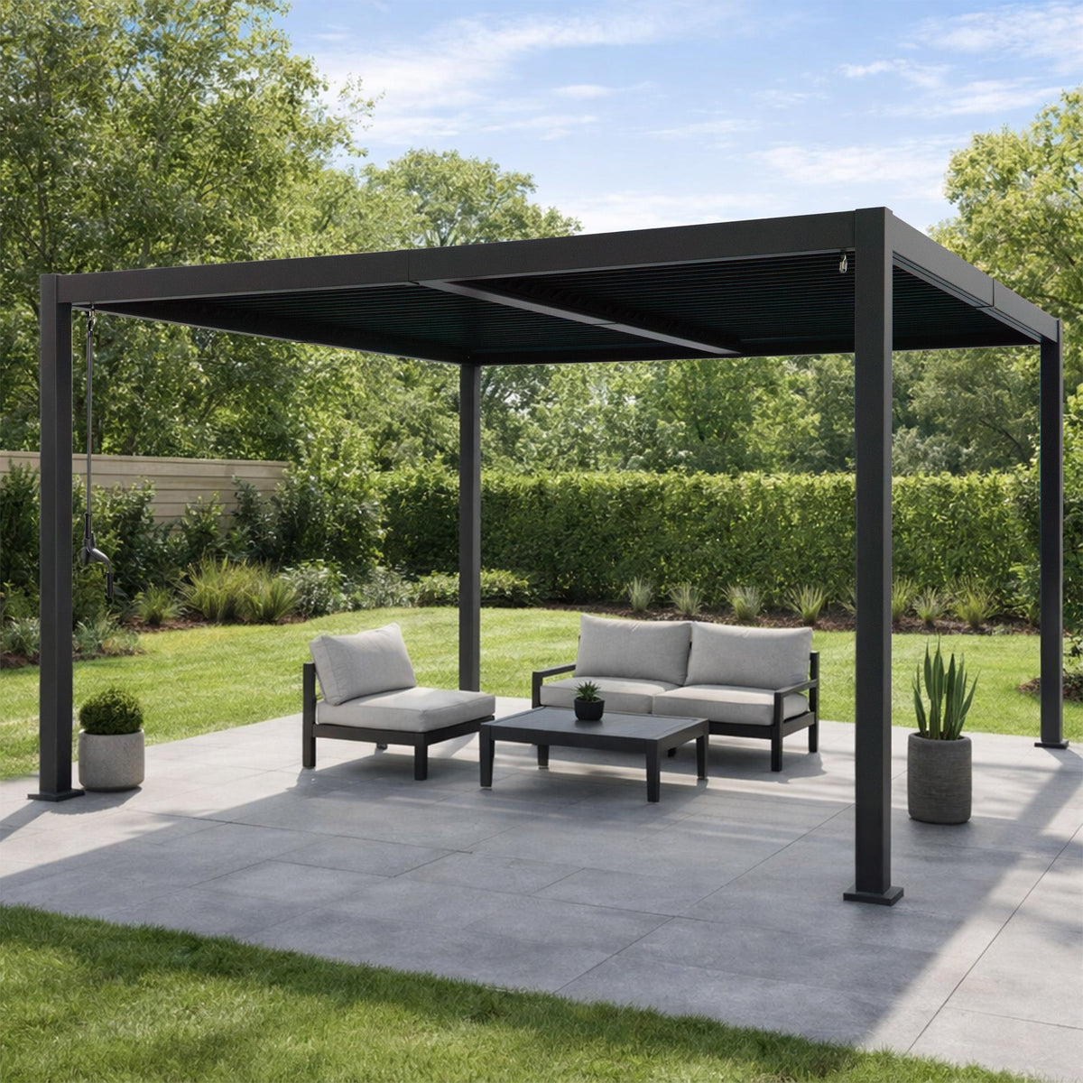 Kozyard Outdoor Louvered Pergola Sun Shade All-Weather Aluminum Packing Shelter with Drainage System and Adjustable Roof Waterproof for Outdoor Poolside Balcony Patio Garden Yard