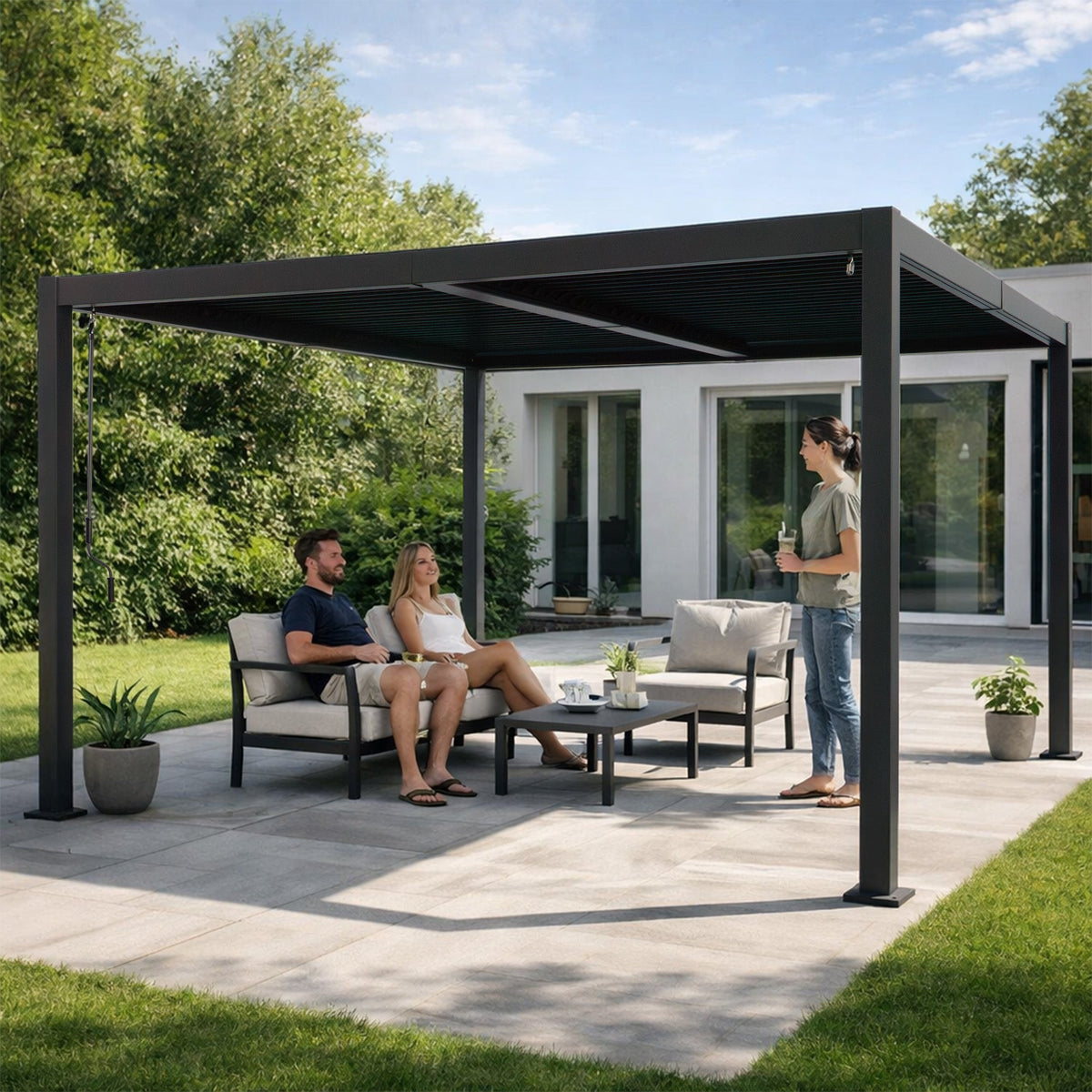 Kozyard Outdoor Louvered Pergola Sun Shade All-Weather Aluminum Packing Shelter with Drainage System and Adjustable Roof Waterproof for Outdoor Poolside Balcony Patio Garden Yard