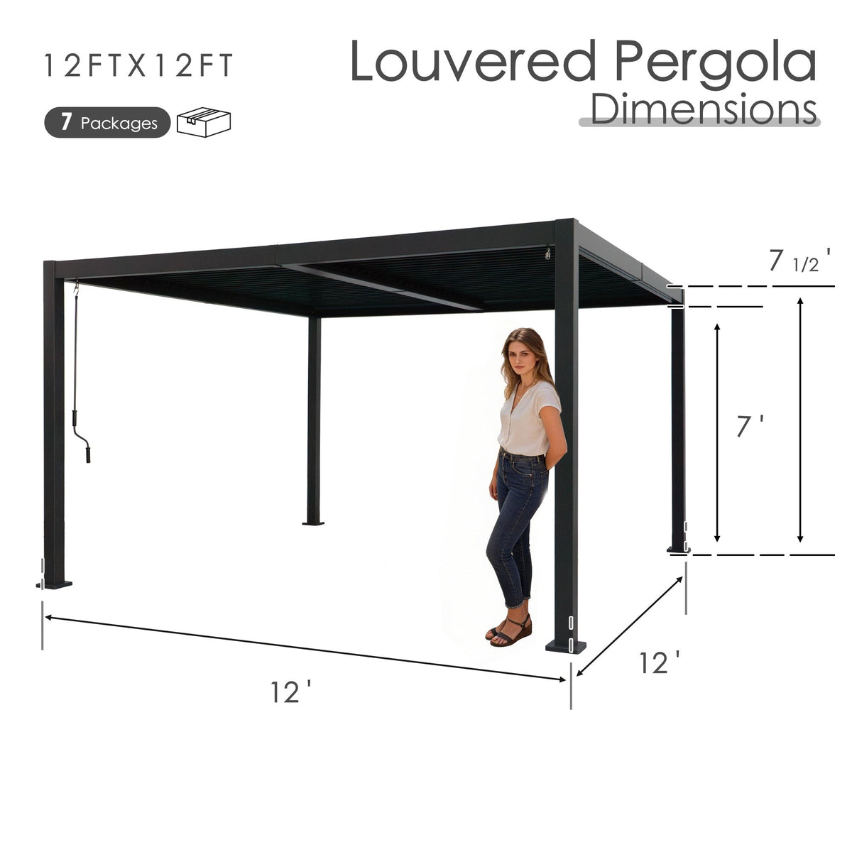 Kozyard Outdoor Louvered Pergola Sun Shade All-Weather Aluminum Packing Shelter with Drainage System and Adjustable Roof Waterproof for Outdoor Poolside Balcony Patio Garden Yard