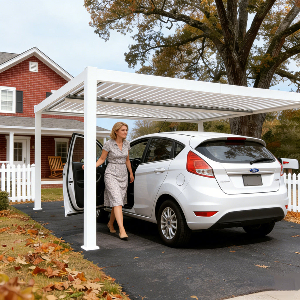 Kozyard Outdoor Louvered Pergola Sun Shade All-Weather Aluminum Packing Shelter with Drainage System and Adjustable Roof Waterproof for Outdoor Poolside Balcony Patio Garden Yard
