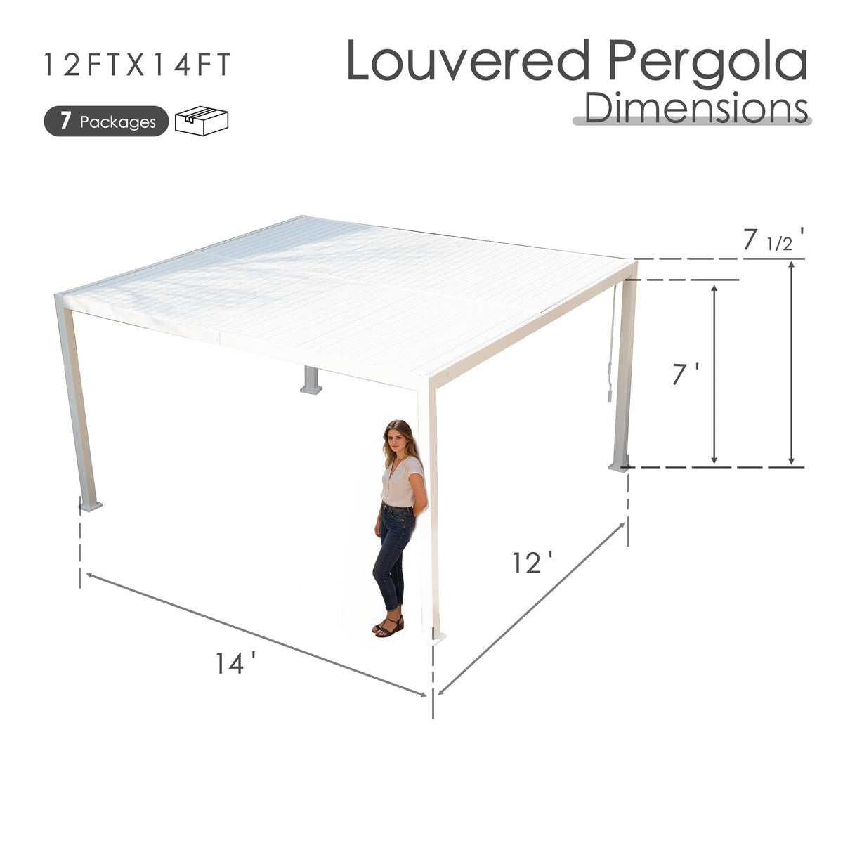 Kozyard Outdoor Louvered Pergola Sun Shade All-Weather Aluminum Packing Shelter with Drainage System and Adjustable Roof Waterproof for Outdoor Poolside Balcony Patio Garden Yard
