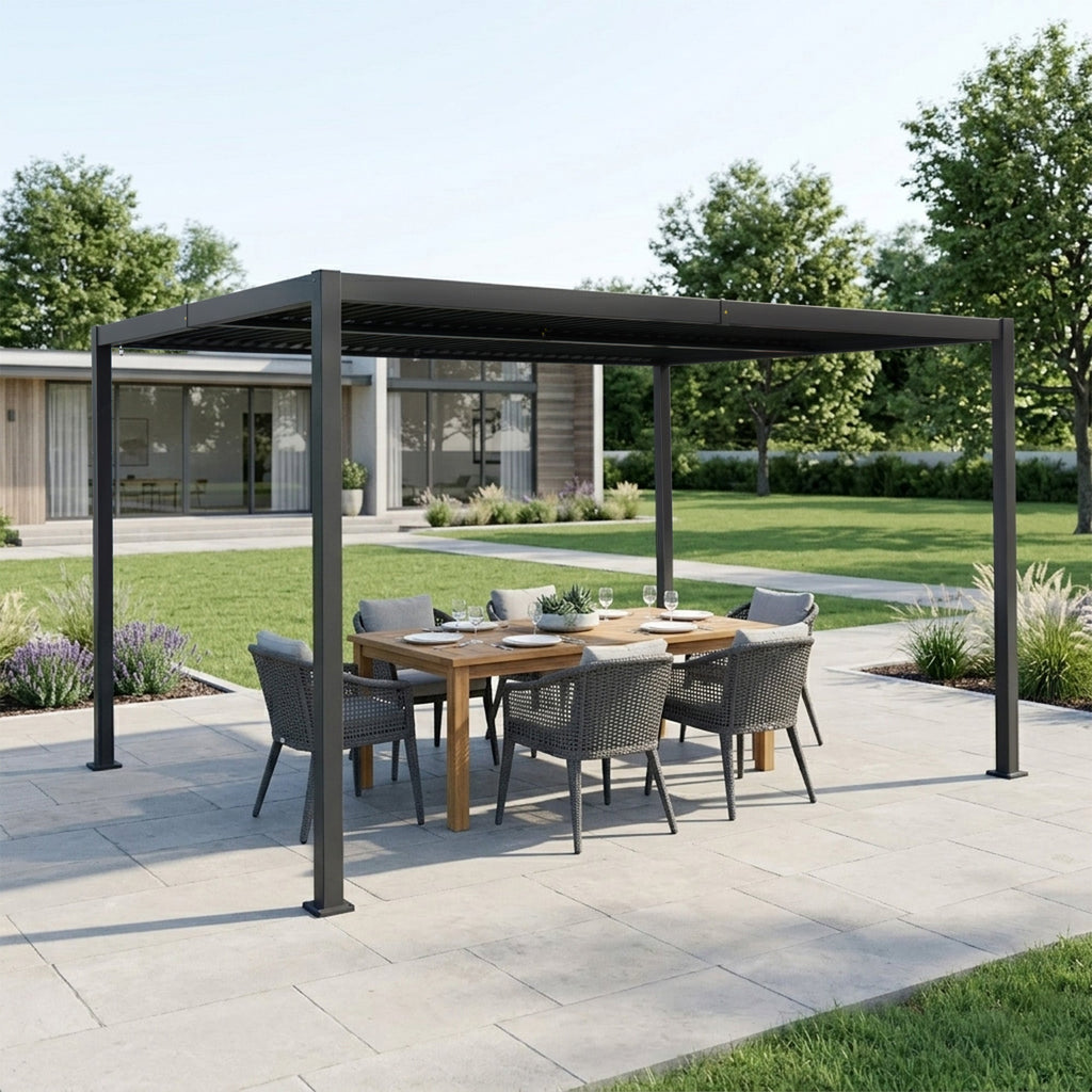 Kozyard Outdoor Louvered Pergola Sun Shade All-Weather Aluminum Packing Shelter with Drainage System and Adjustable Roof Waterproof for Outdoor Poolside Balcony Patio Garden Yard