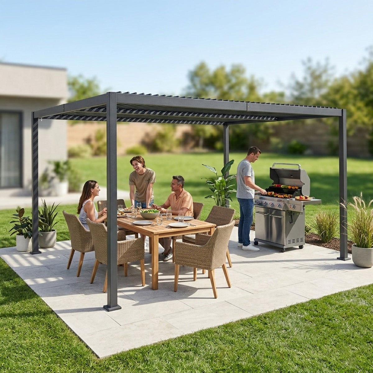 Kozyard Outdoor Louvered Pergola Sun Shade All-Weather Aluminum Packing Shelter with Drainage System and Adjustable Roof Waterproof for Outdoor Poolside Balcony Patio Garden Yard