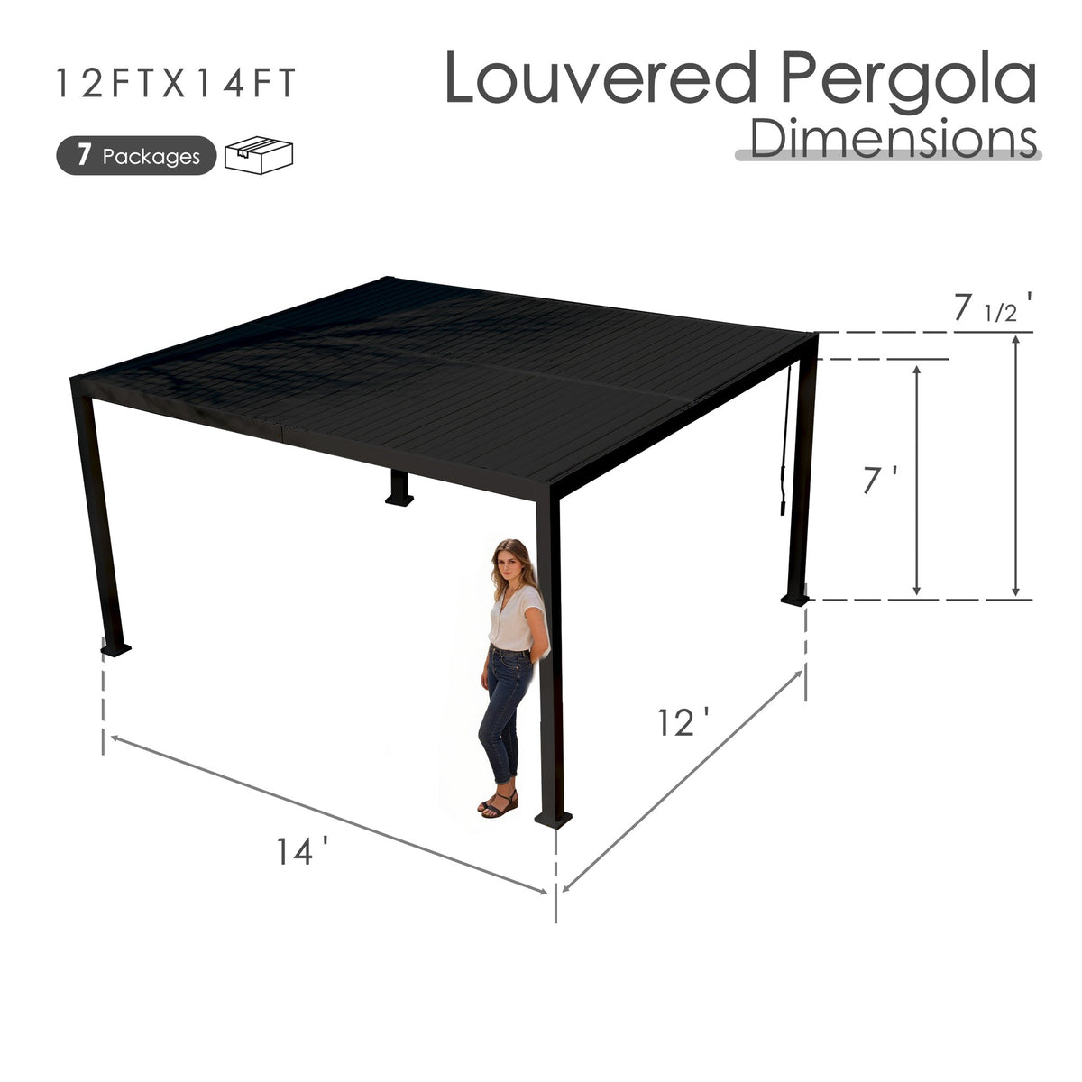 Kozyard Outdoor Louvered Pergola Sun Shade All-Weather Aluminum Packing Shelter with Drainage System and Adjustable Roof Waterproof for Outdoor Poolside Balcony Patio Garden Yard