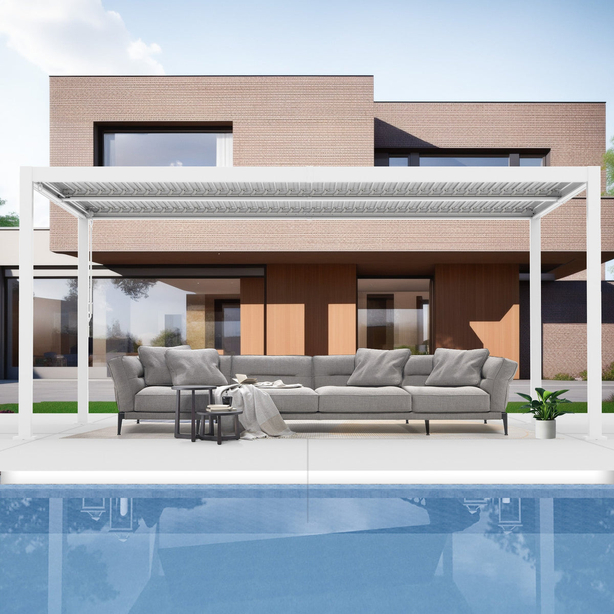 Kozyard Outdoor Louvered Pergola Sun Shade All-Weather Aluminum Packing Shelter with Drainage System and Adjustable Roof Waterproof for Outdoor Poolside Balcony Patio Garden Yard