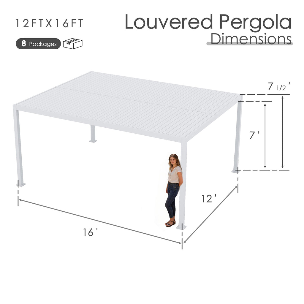 Kozyard Outdoor Louvered Pergola Sun Shade All-Weather Aluminum Packing Shelter with Drainage System and Adjustable Roof Waterproof for Outdoor Poolside Balcony Patio Garden Yard