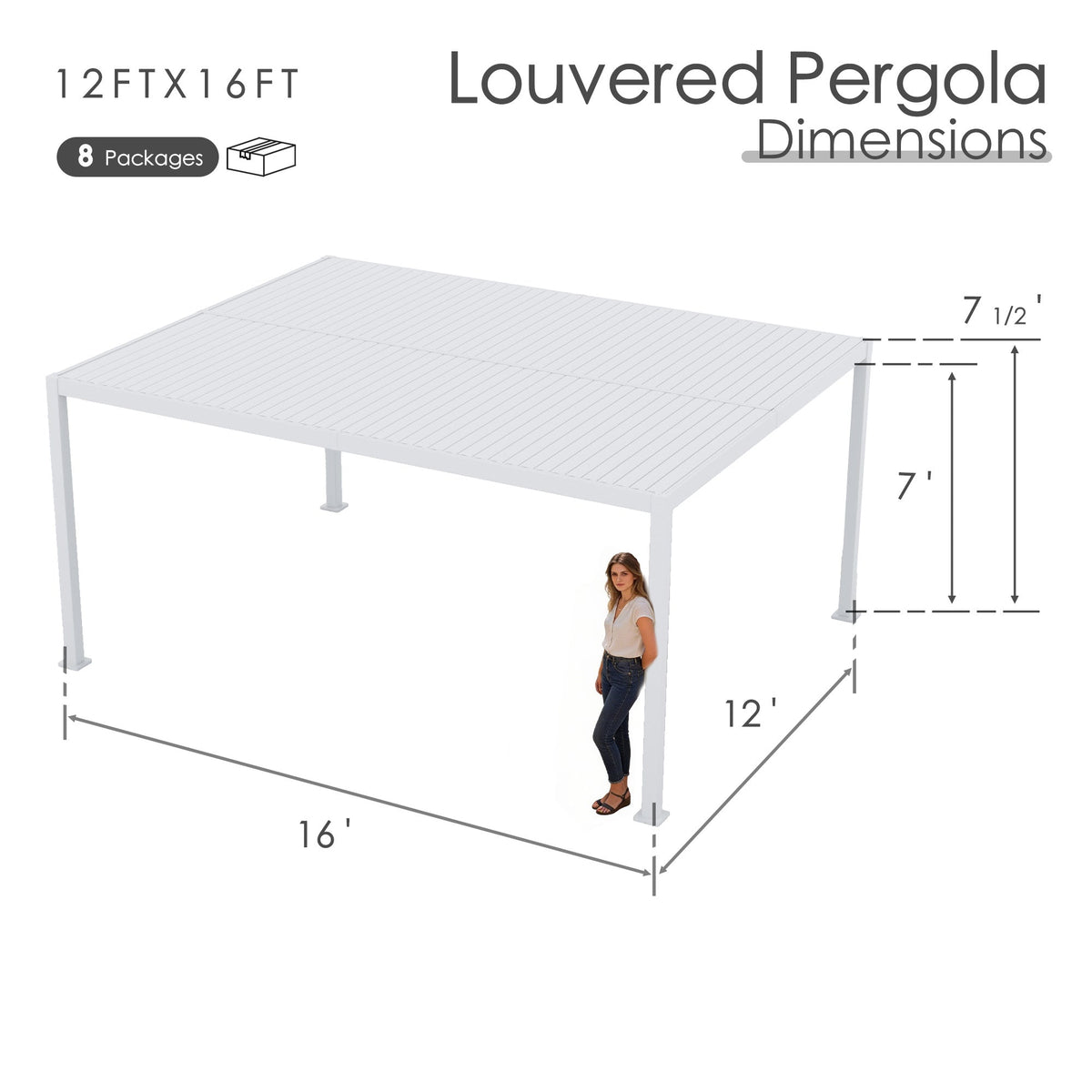 Kozyard Outdoor Louvered Pergola Sun Shade All-Weather Aluminum Packing Shelter with Drainage System and Adjustable Roof Waterproof for Outdoor Poolside Balcony Patio Garden Yard