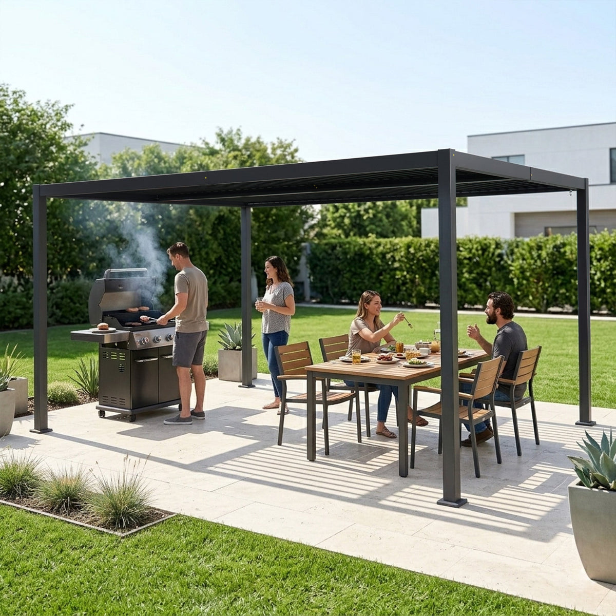 Kozyard Outdoor Louvered Pergola Sun Shade All-Weather Aluminum Packing Shelter with Drainage System and Adjustable Roof Waterproof for Outdoor Poolside Balcony Patio Garden Yard