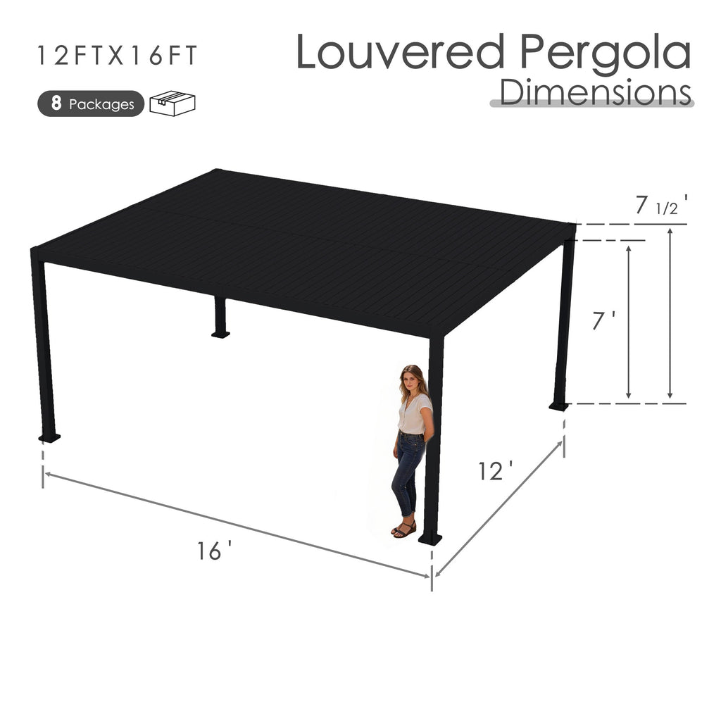 Kozyard Outdoor Louvered Pergola Sun Shade All-Weather Aluminum Packing Shelter with Drainage System and Adjustable Roof Waterproof for Outdoor Poolside Balcony Patio Garden Yard