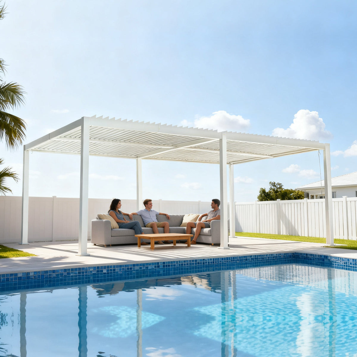 Kozyard Outdoor Louvered Pergola Sun Shade All-Weather Aluminum Packing Shelter with Drainage System and Adjustable Roof Waterproof for Outdoor Poolside Balcony Patio Garden Yard