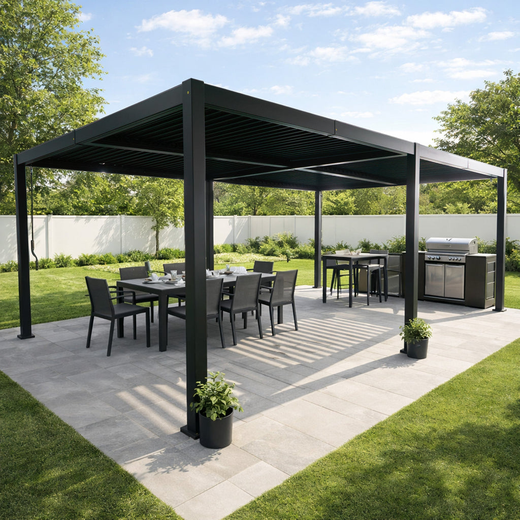Kozyard Outdoor Louvered Pergola Sun Shade All-Weather Aluminum Packing Shelter with Drainage System and Adjustable Roof Waterproof for Outdoor Poolside Balcony Patio Garden Yard