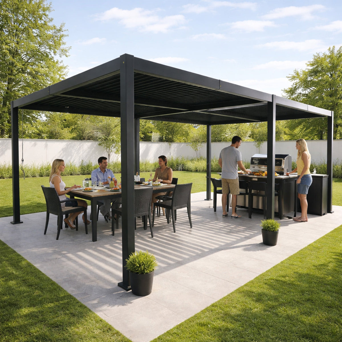 Kozyard Outdoor Louvered Pergola Sun Shade All-Weather Aluminum Packing Shelter with Drainage System and Adjustable Roof Waterproof for Outdoor Poolside Balcony Patio Garden Yard