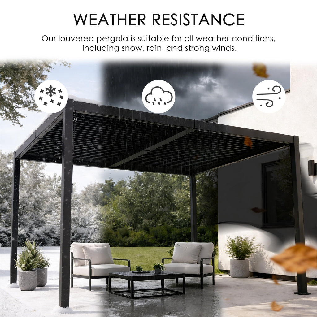 Kozyard Outdoor Louvered Pergola Sun Shade All-Weather Aluminum Packing Shelter with Drainage System and Adjustable Roof Waterproof for Outdoor Poolside Balcony Patio Garden Yard