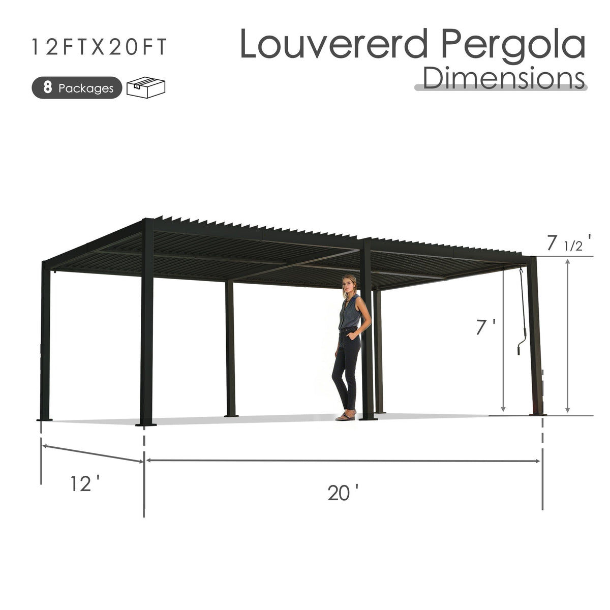 Kozyard Outdoor Louvered Pergola Sun Shade All-Weather Aluminum Packing Shelter with Drainage System and Adjustable Roof Waterproof for Outdoor Poolside Balcony Patio Garden Yard