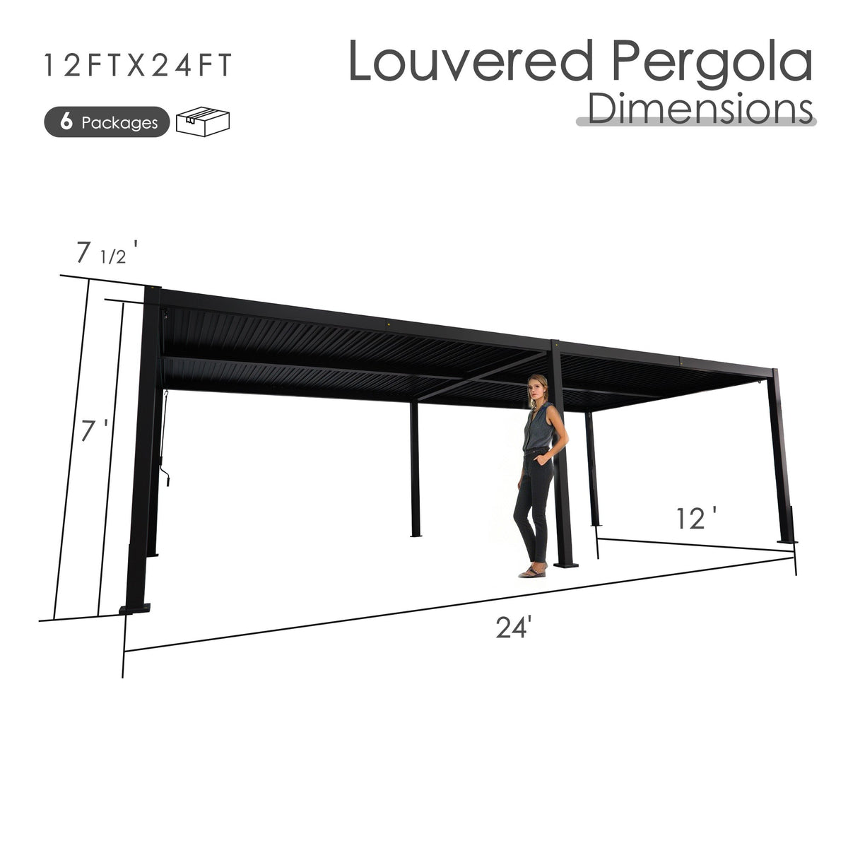 Kozyard Outdoor Louvered Pergola Sun Shade All-Weather Aluminum Packing Shelter with Drainage System and Adjustable Roof Waterproof for Outdoor Poolside Balcony Patio Garden Yard