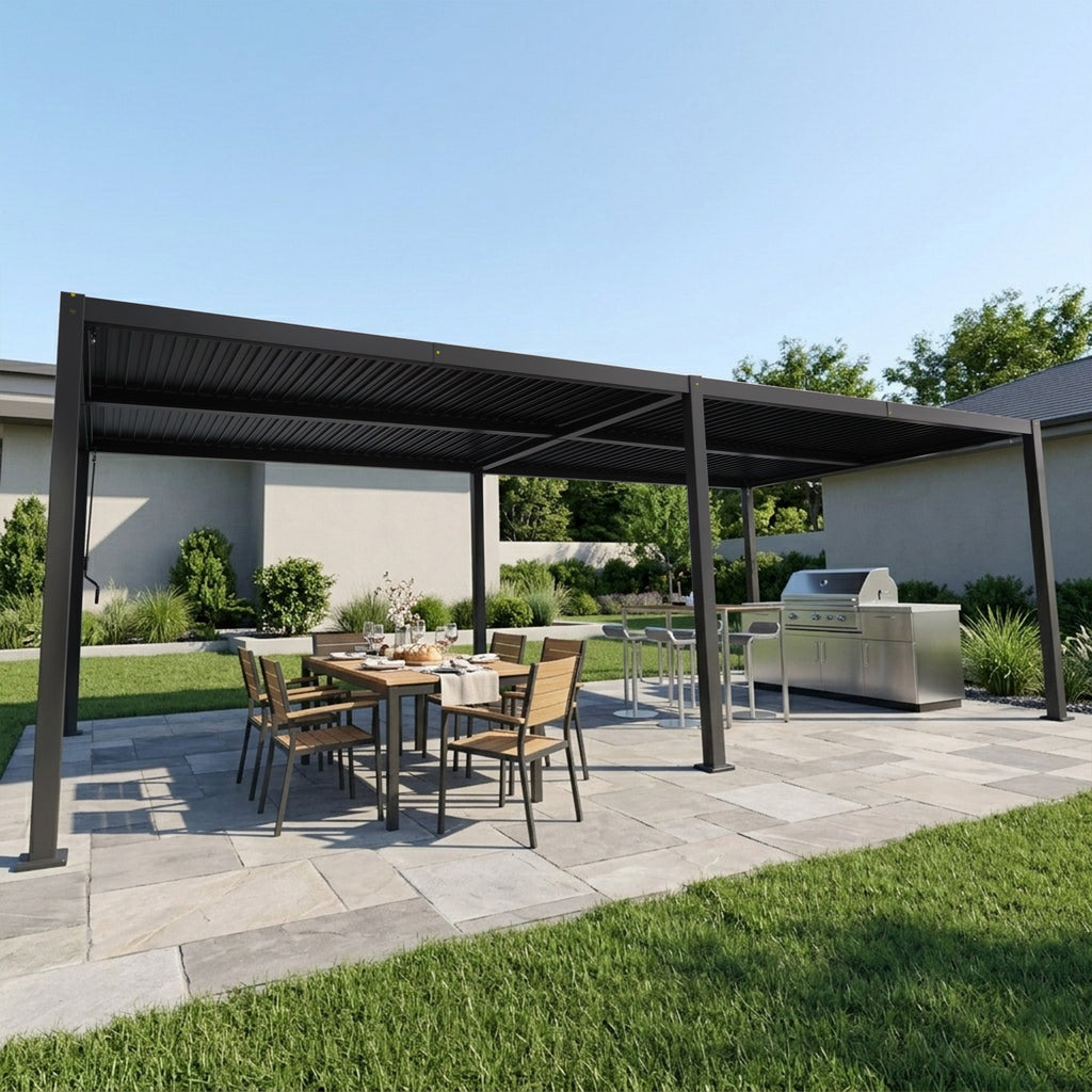 Kozyard Outdoor Louvered Pergola Sun Shade All-Weather Aluminum Packing Shelter with Drainage System and Adjustable Roof Waterproof for Outdoor Poolside Balcony Patio Garden Yard