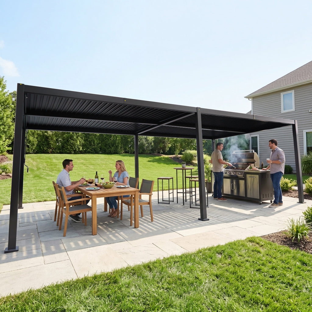 Kozyard Outdoor Louvered Pergola Sun Shade All-Weather Aluminum Packing Shelter with Drainage System and Adjustable Roof Waterproof for Outdoor Poolside Balcony Patio Garden Yard