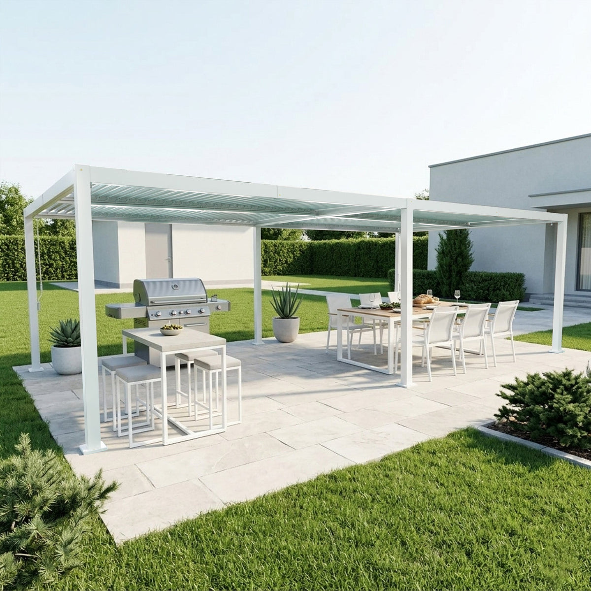 Kozyard Outdoor Louvered Pergola Sun Shade All-Weather Aluminum Packing Shelter with Drainage System and Adjustable Roof Waterproof for Outdoor Poolside Balcony Patio Garden Yard