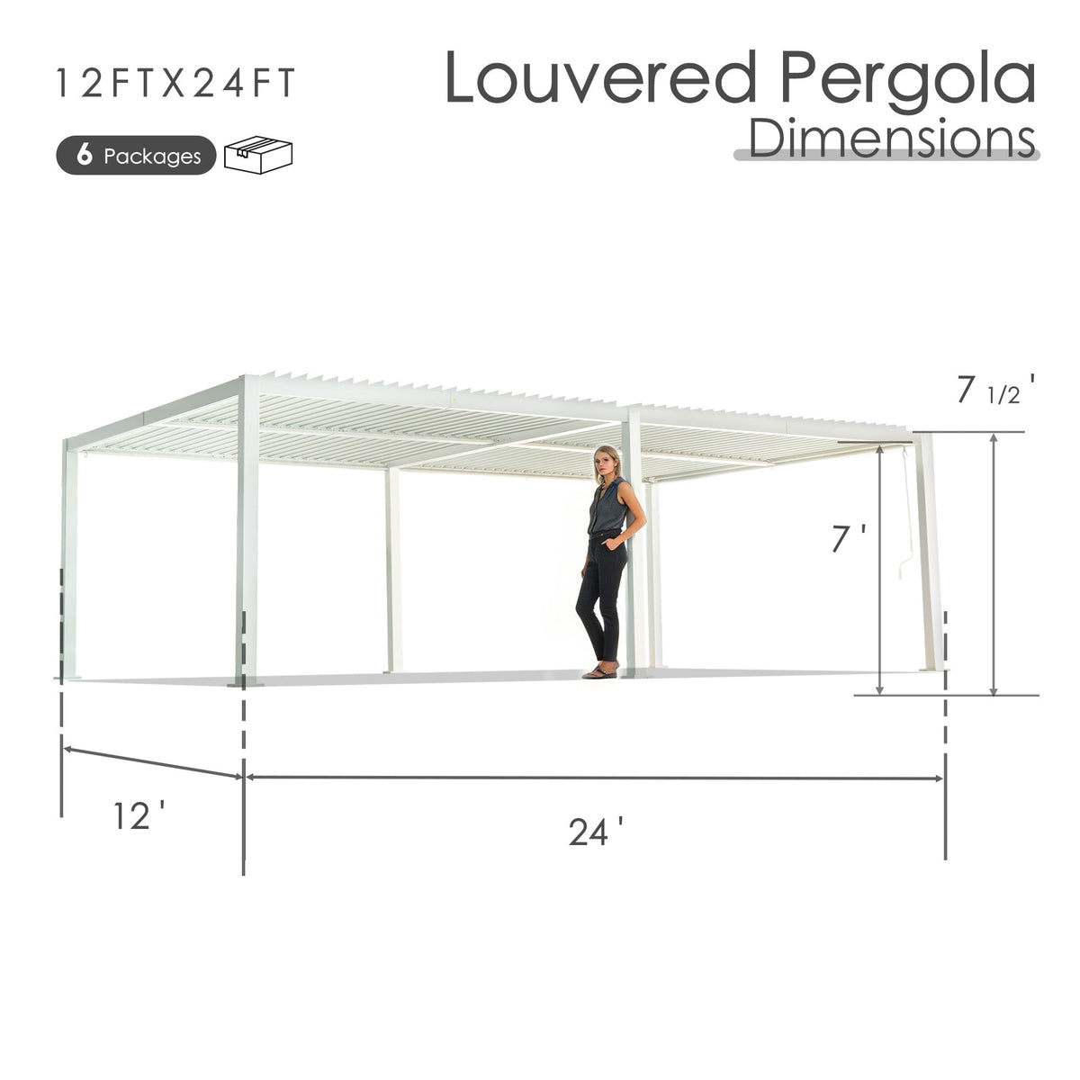 Kozyard Outdoor Louvered Pergola Sun Shade All-Weather Aluminum Packing Shelter with Drainage System and Adjustable Roof Waterproof for Outdoor Poolside Balcony Patio Garden Yard