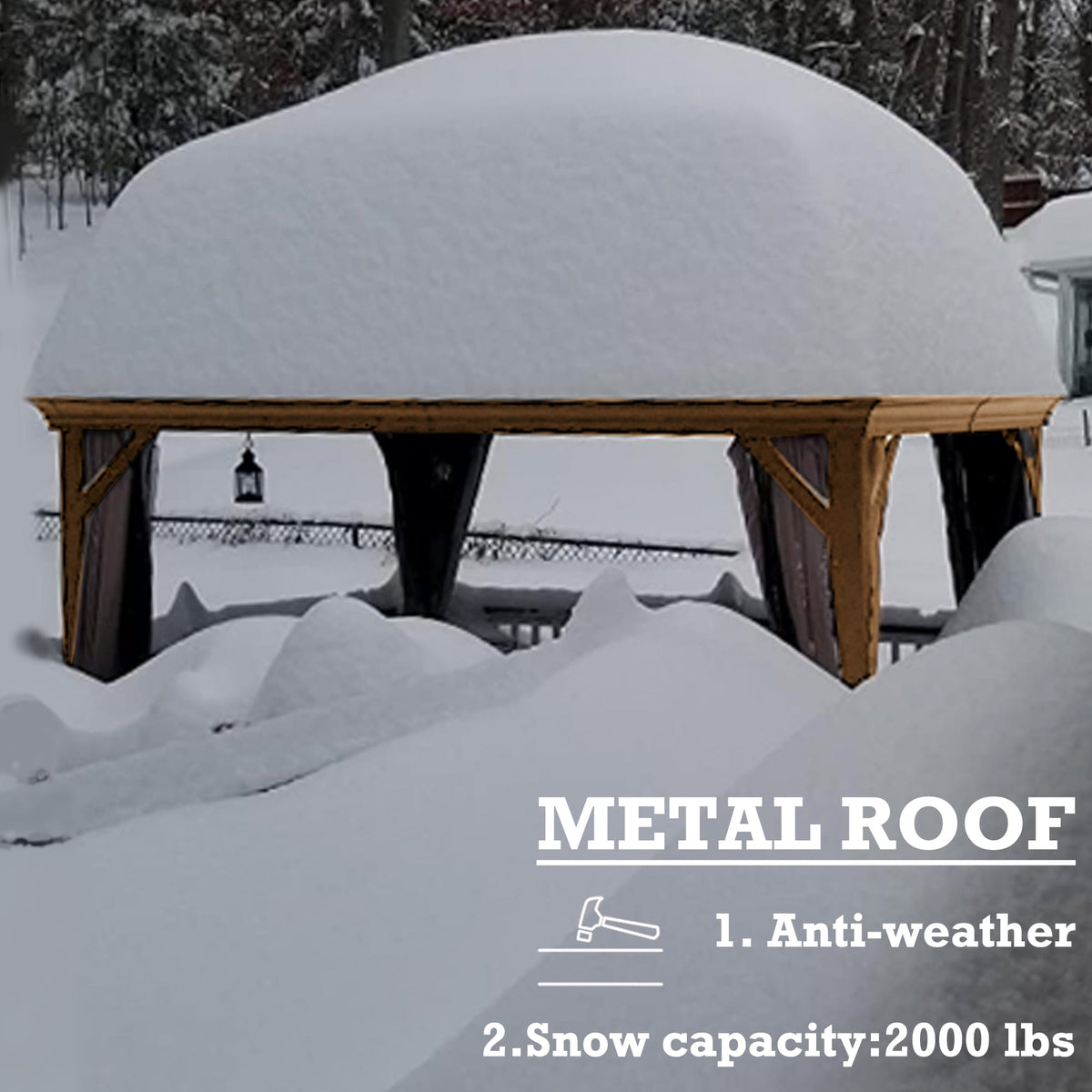 Kozyard Apollo 12’x18’ Hardtop Gazebo, Wooden Coated Aluminum Frame Canopy with Galvanized Steel Double Roof Permanent Metal Pavilion with Netting