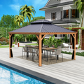 Kozyard Apollo 12’x14’ Hardtop Gazebo, Wooden Coated Aluminum Frame Canopy with Galvanized Steel Double Roof, Outdoor Permanent Metal Pavilion with Netting for Patio, Deck and Lawn