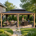 Kozyard Apollo 12’x18’ Hardtop Gazebo, Wooden Coated Aluminum Frame Canopy with Galvanized Steel Double Roof Permanent Metal Pavilion with Netting