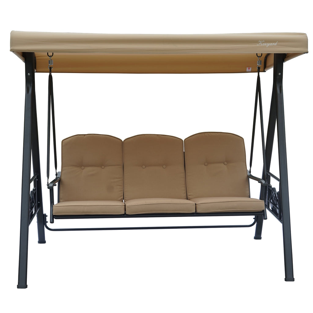 Kozyard Herbert Deluxe 3-Seat Patio Porch Swing with Stand, Adjustable Canopy, Outdoor Freestanding Swing Chair for Backyard, Poolside, Balcony, Weather-Resistant