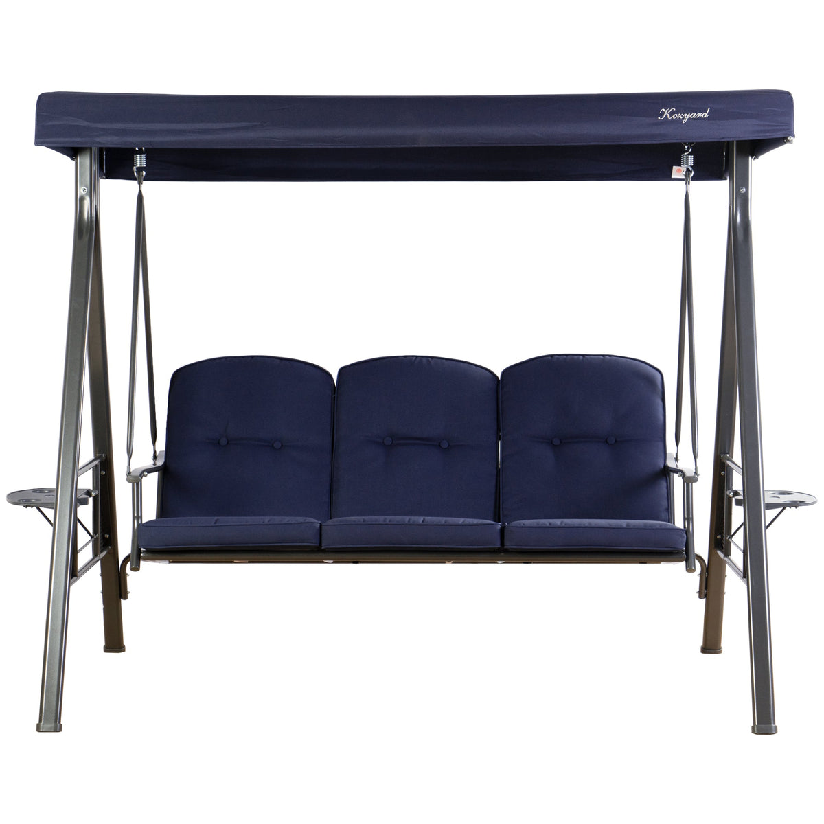 Kozyard Herbert Deluxe 3-Seat Patio Porch Swing with Stand, Adjustable Canopy, Outdoor Freestanding Swing Chair for Backyard, Poolside, Balcony, Weather-Resistant