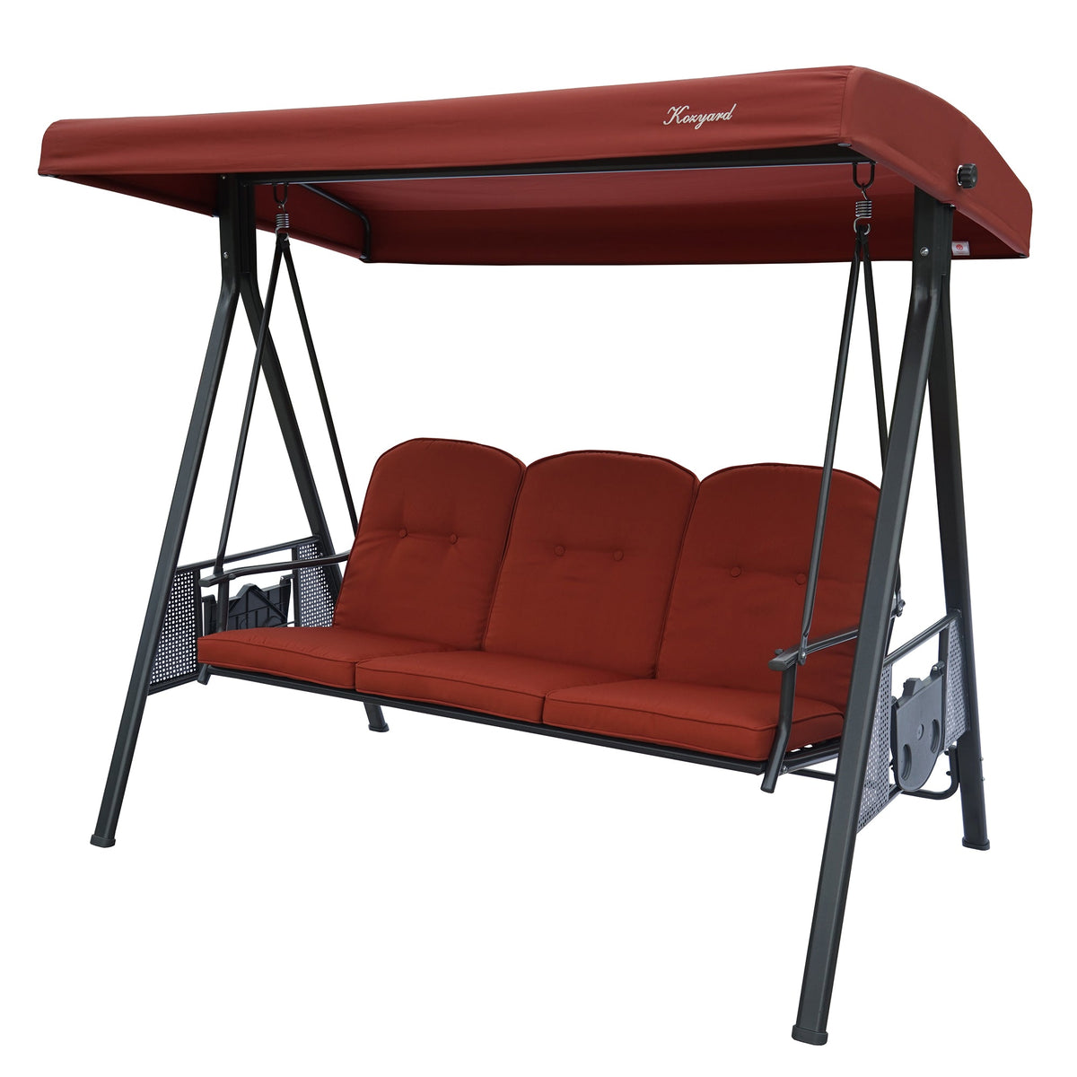 Kozyard Herbert Deluxe 3-Seat Patio Porch Swing with Stand, Adjustable Canopy, Outdoor Freestanding Swing Chair for Backyard, Poolside, Balcony, Weather-Resistant