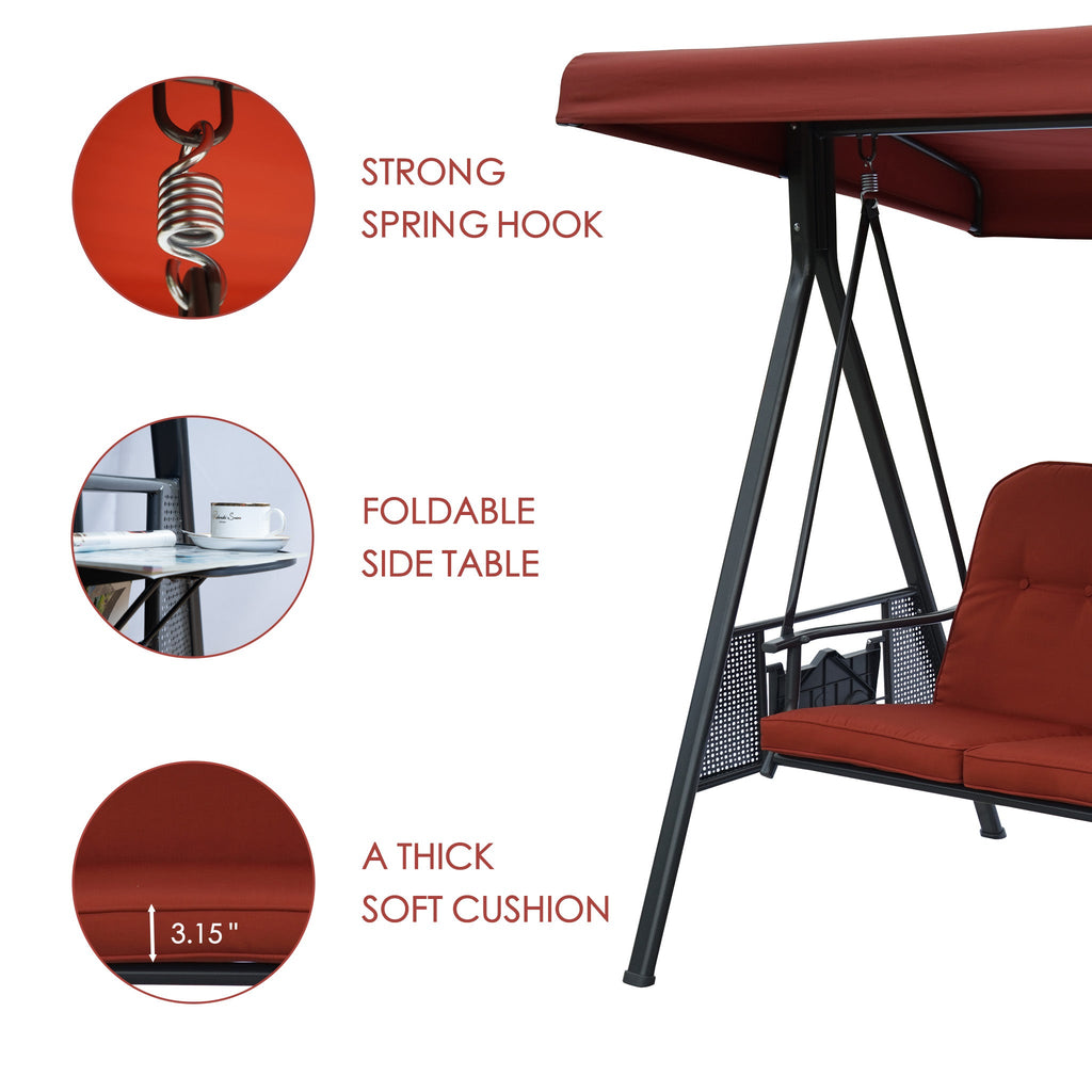 Kozyard Herbert Deluxe 3-Seat Patio Porch Swing with Stand, Adjustable Canopy, Outdoor Freestanding Swing Chair for Backyard, Poolside, Balcony, Weather-Resistant
