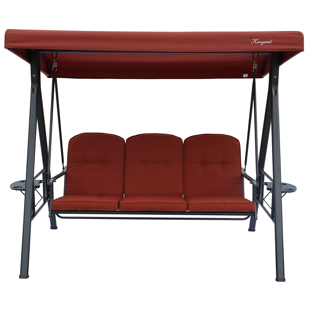Kozyard Herbert Deluxe 3-Seat Patio Porch Swing with Stand, Adjustable Canopy, Outdoor Freestanding Swing Chair for Backyard, Poolside, Balcony, Weather-Resistant
