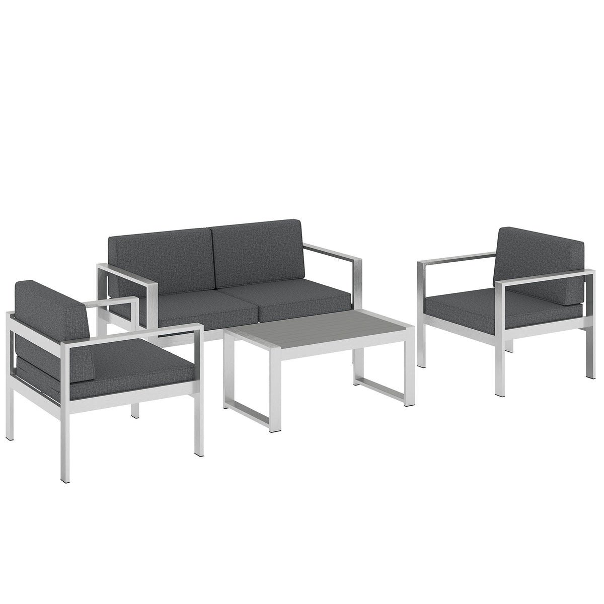 4-Seater Aluminium Sofa Set with Faux Wood Table and Olefin Cushions, Dark Grey