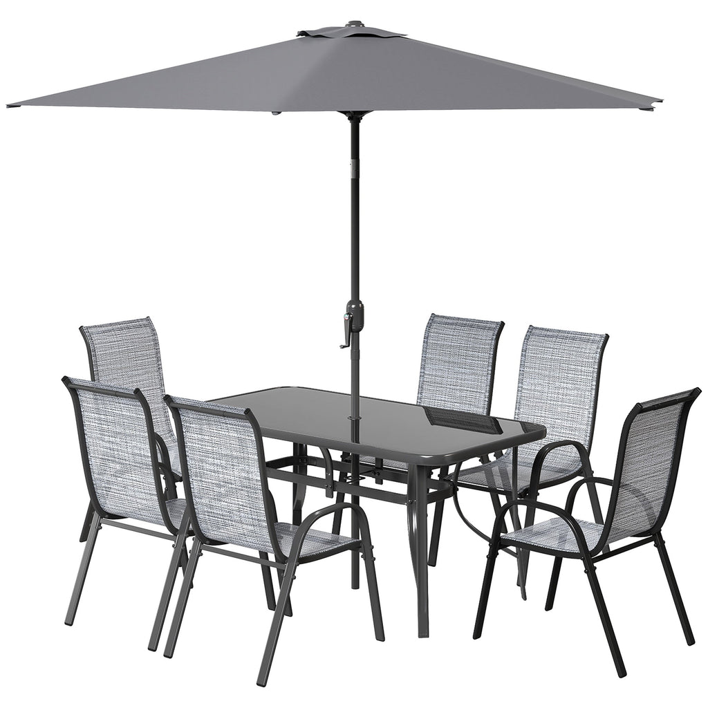 8-Piece Patio Dining Set with 9 Ft Umbrella, Mixed Gray