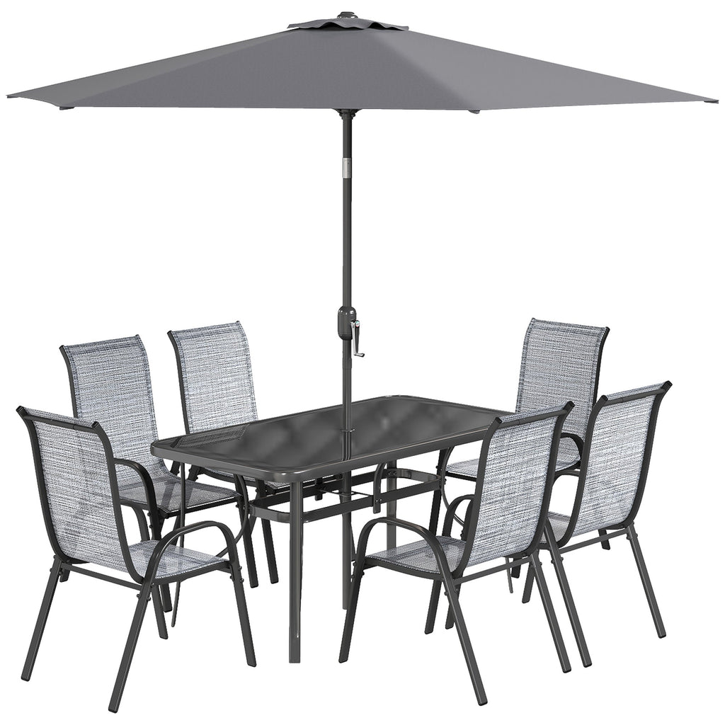 8-Piece Patio Dining Set with 9 Ft Umbrella, Mixed Gray