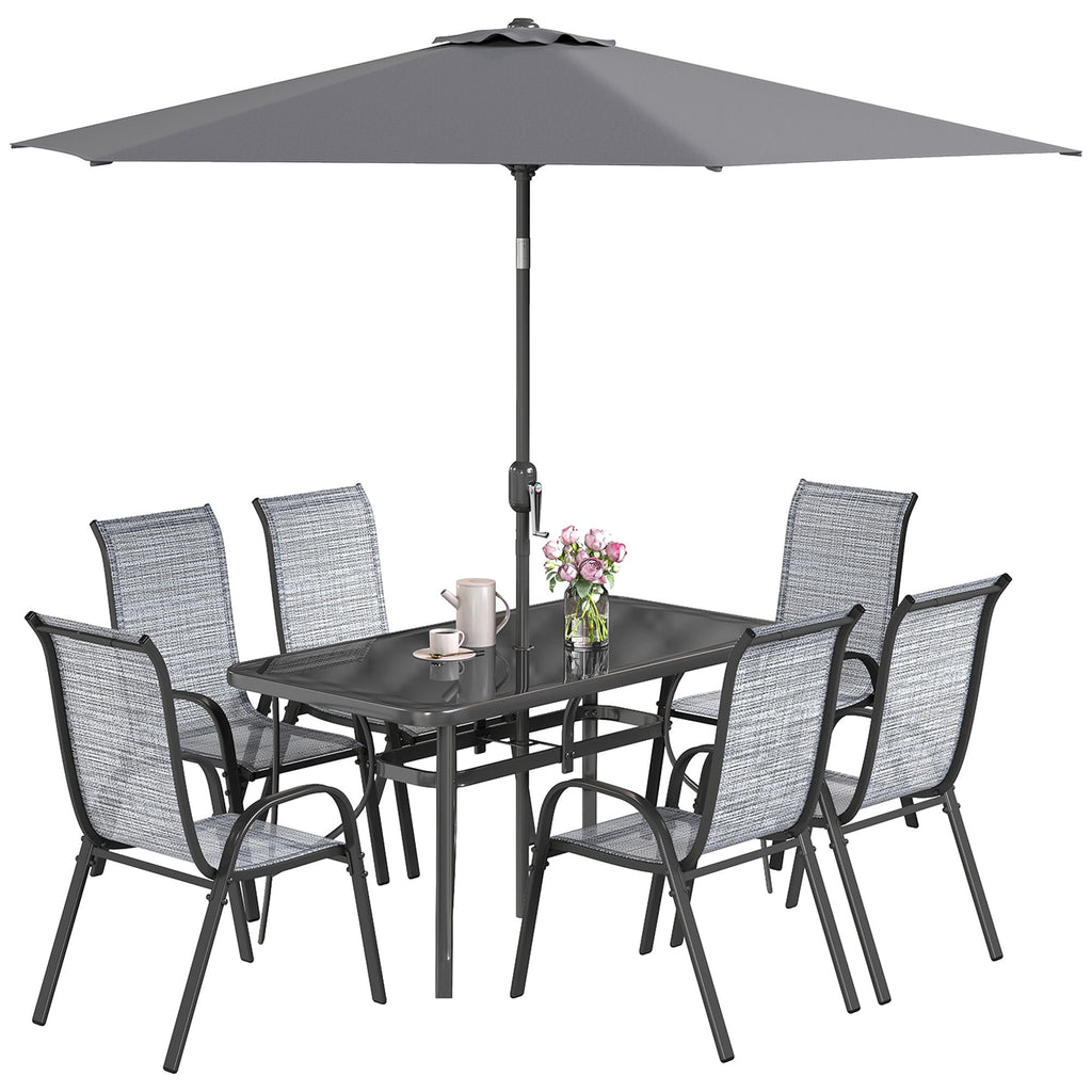 8-Piece Patio Dining Set with 9 Ft Umbrella, Mixed Gray