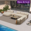 PURPLE LEAF Hailar L-Shaped Patio Conversation Set with Genuine Teak Cushions and Pillows Olefin Rope Backrest Outdoor Couch Sets for Backyard Porch