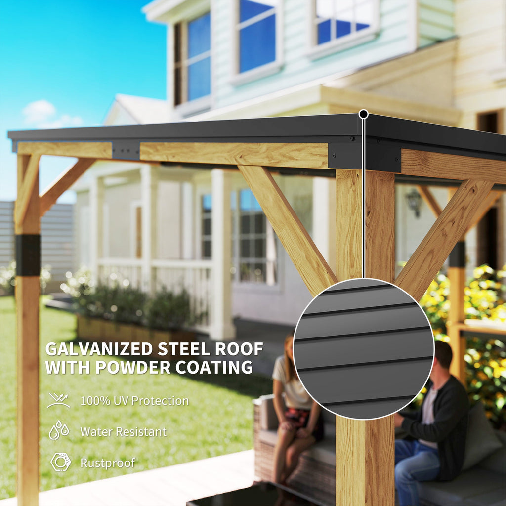 PerArbor 10' x 14' Wooden Lean-to Gazebo with Galvanized Steel Sloped Roof and Bar Shelf