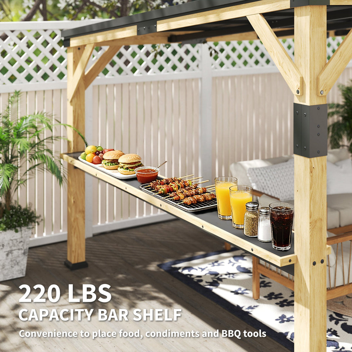 PerArbor 10' x 14' Wooden Lean-to Gazebo with Galvanized Steel Sloped Roof and Bar Shelf