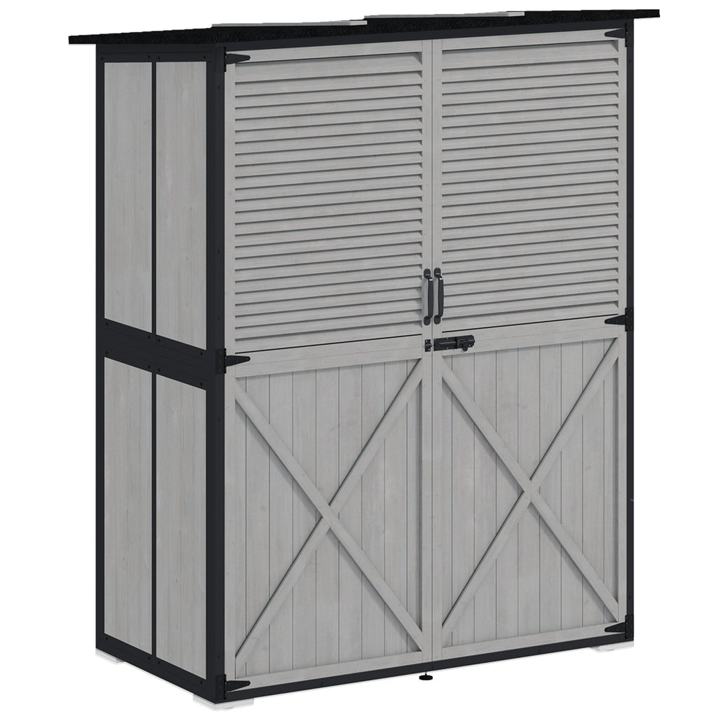 Wood Outdoor Storage Cabinet with Lock and Shelves, Gray