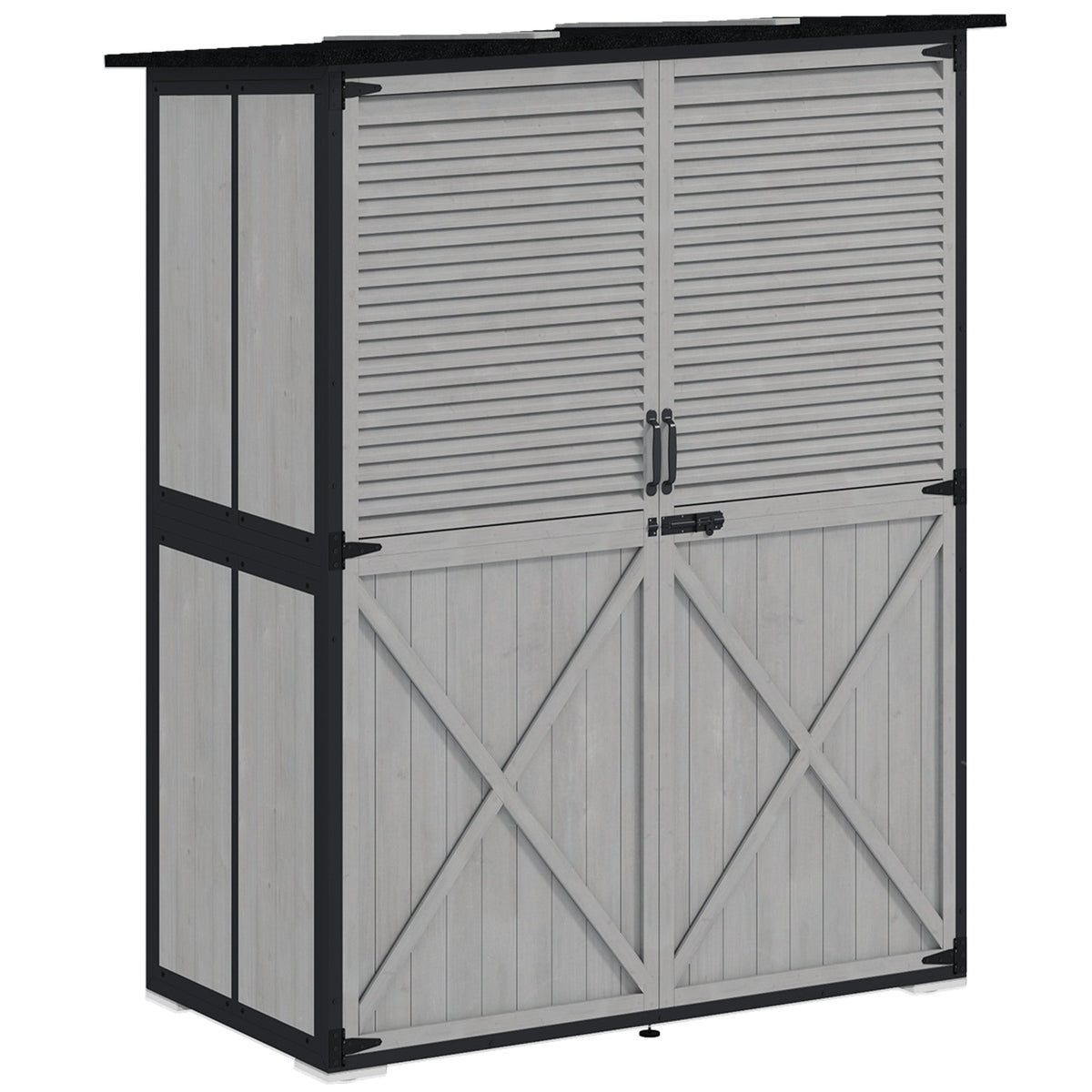 Wood Outdoor Storage Cabinet with Lock and Shelves, Gray