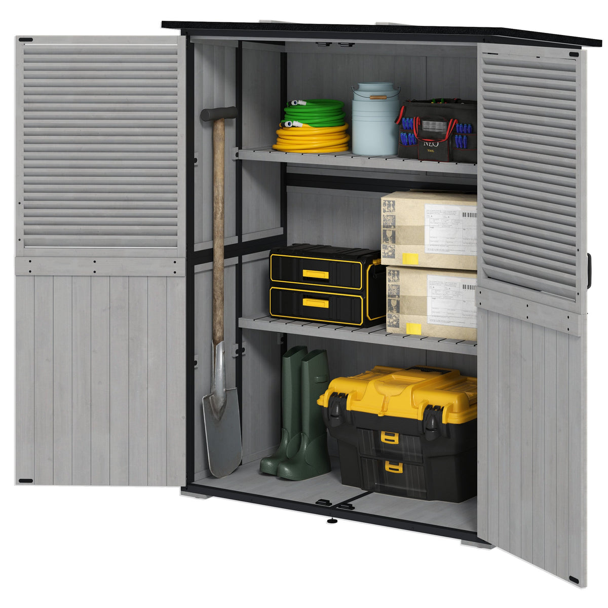 Wood Outdoor Storage Cabinet with Lock and Shelves, Gray