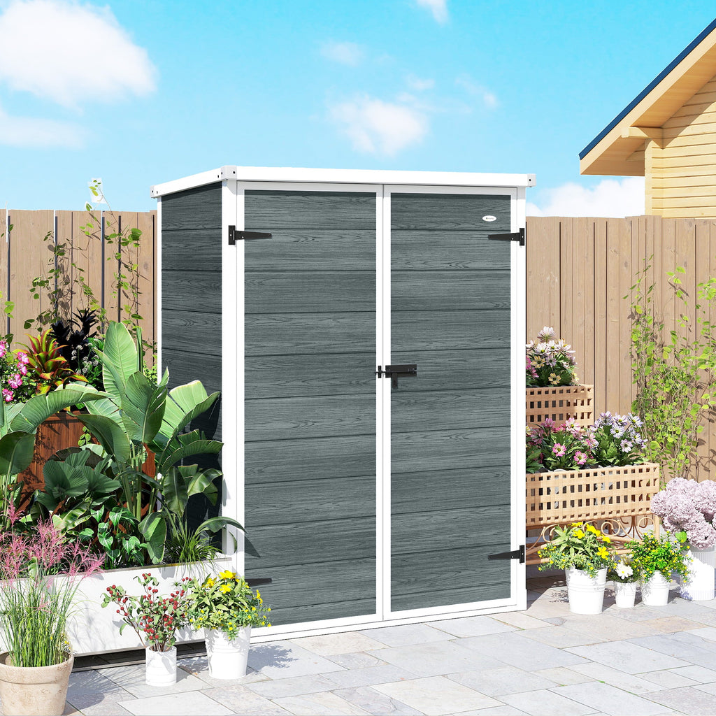 4.4' x 2.3' Plastic Garden Shed with Shelves and Floor, Distressed Grey