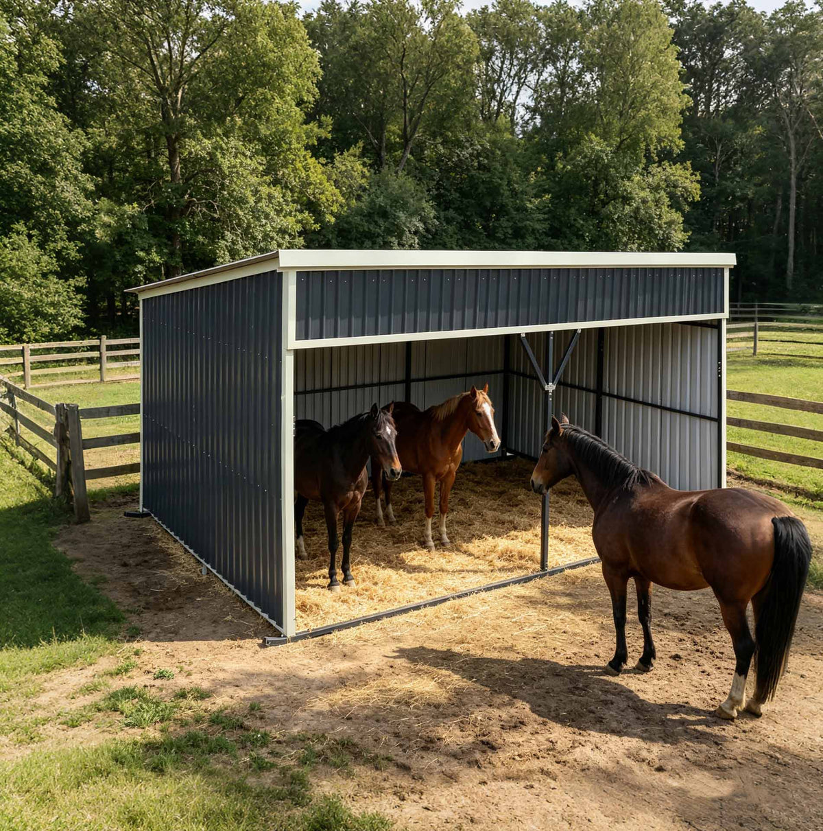 12' x 20' Horse Run-In Shed with Portable Skid Mount and Wide Front Opening for Livestock Shelter, Bolts & Nuts Assembling TMG-MSK1220