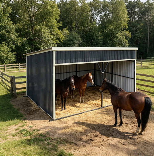 12' x 20' Horse Run-In Shed with Portable Skid Mount and Wide Front Opening for Livestock Shelter, Bolts & Nuts Assembling TMG-MSK1220