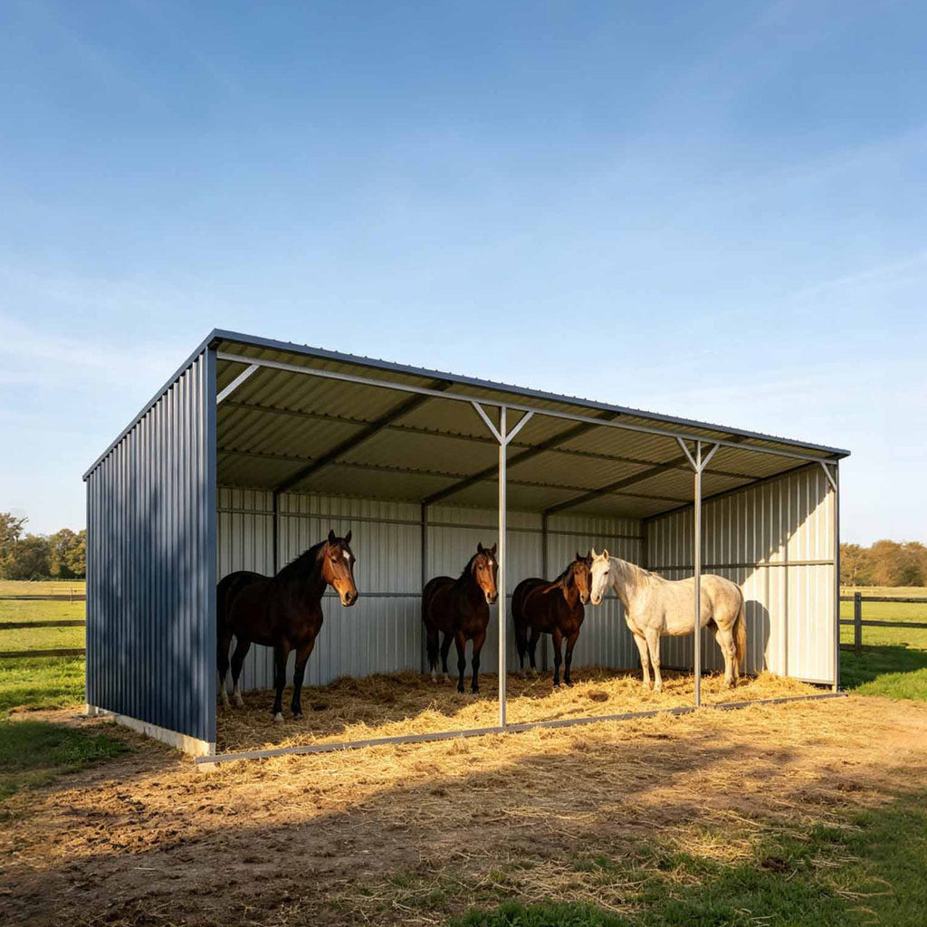 12’ x 27’ Horse Run-In Shed with Portable Skid Mount and Wide Front Opening for Livestock Shelter, Bolts & Nuts Assembling TMG-MSK1227