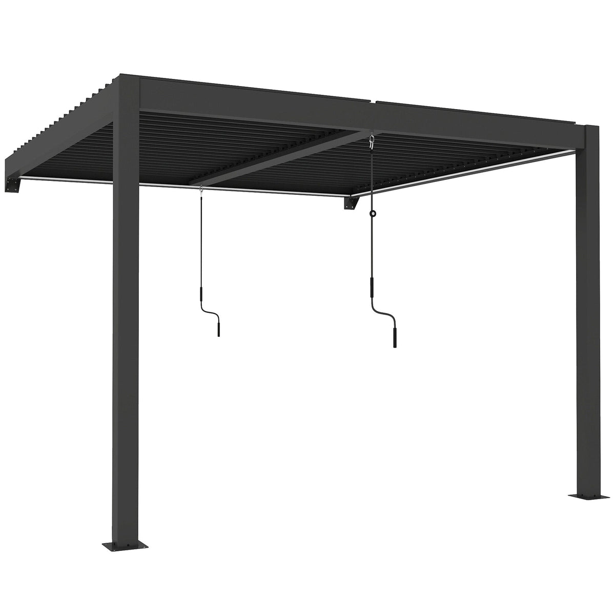 3 x 3 m Dark Grey Louvered Pergola with Adjustable Metal Roof, LED Lights