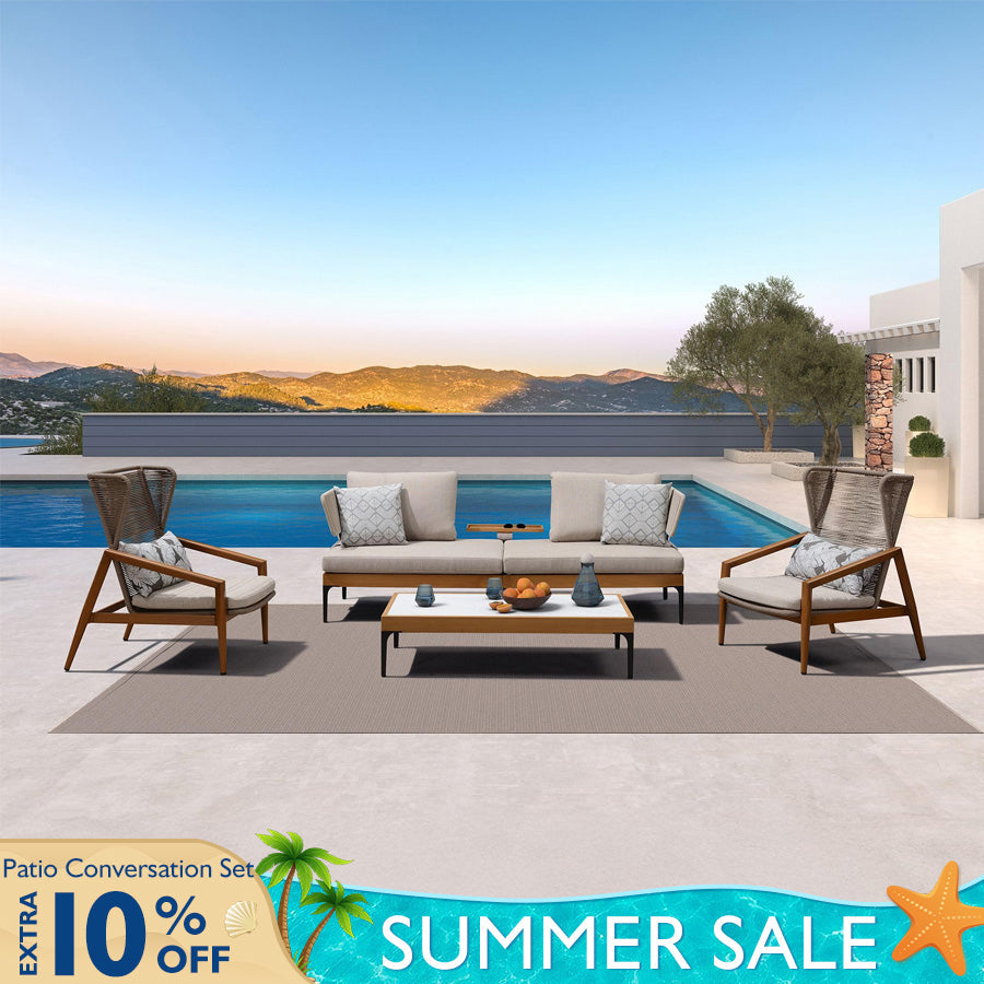 PURPLE LEAF Sicilia Classical Modular Outdoor Sectional with Oatmeal Greige Cushions Flexible Layout for Commercial Spaces