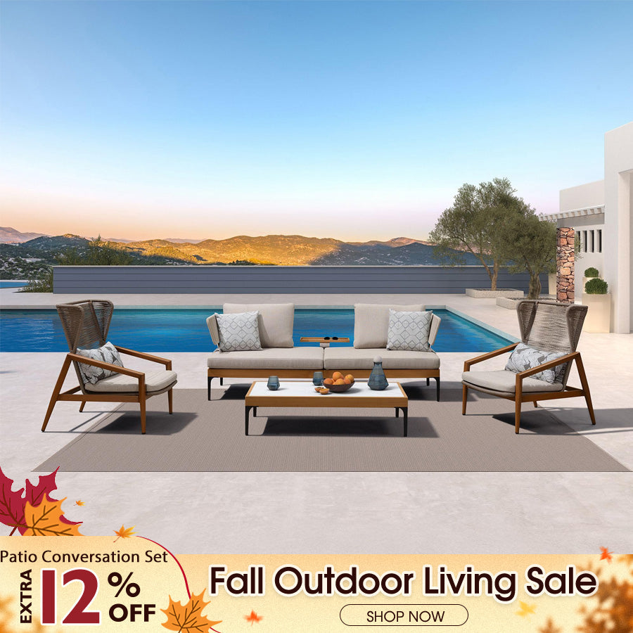 PURPLE LEAF Sicilia Classical Modular Outdoor Sectional with Oatmeal Greige Cushions Flexible Layout for Commercial Spaces